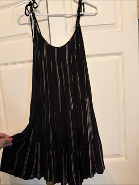 Black Striped Tie-Shoulder Swing Dress